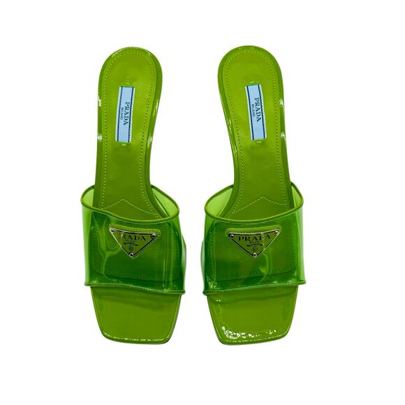 PRADA Ciabatte‎ Plexi Triangle Logo Mule Sandals Green Size 38 - Picture 1 of 10